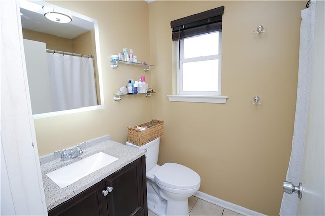 bathroom with tile patterned flooring, vanity, and toilet