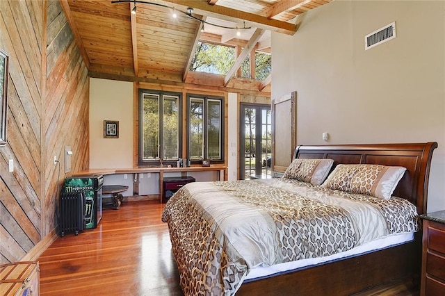 15082 Old Farms Rd, Folsom, LA 70437 - bedroom with hardwood / wood-style floors, wooden ceiling, and wooden walls