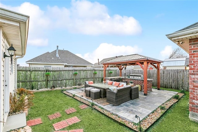 view of patio / terrace with a gazebo and outdoor lounge area