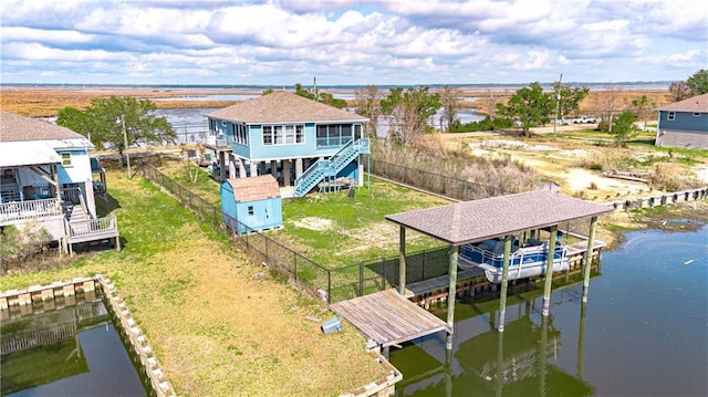 exterior space featuring a water view