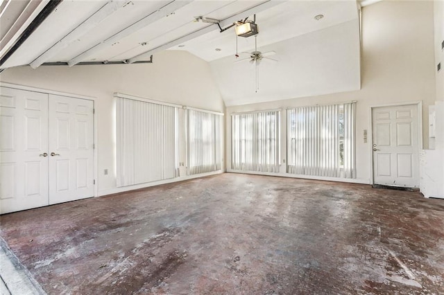 interior space featuring ceiling fan