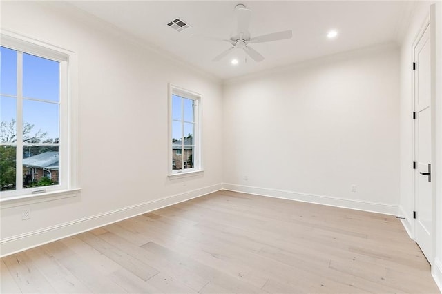 3705 Rue Emilion Dr, Metairie, LA 70002 - spare room with ornamental molding, light wood finished floors, a ceiling fan, and recessed lighting