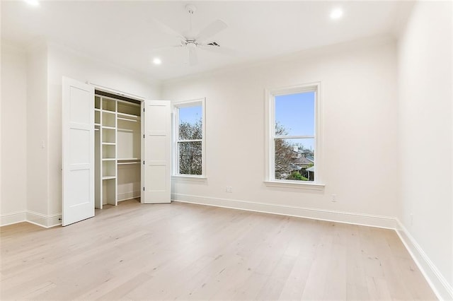 3705 Rue Emilion Dr, Metairie, LA 70002 - unfurnished bedroom featuring light wood-type flooring, recessed lighting, crown molding, a closet, and a ceiling fan
