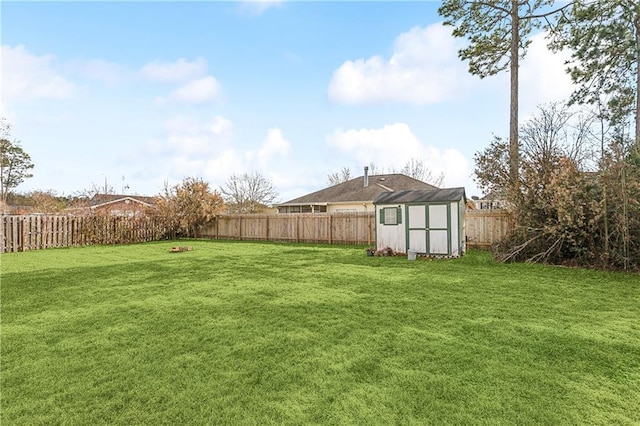 view of yard featuring a storage shed