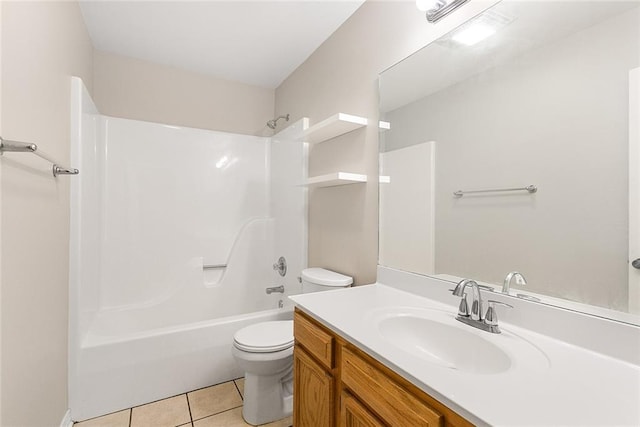 full bathroom featuring vanity, tile patterned flooring, shower / bathtub combination, and toilet