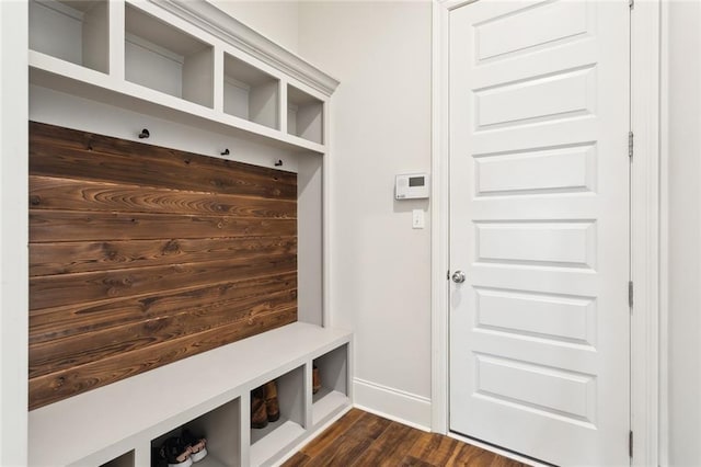 mudroom with dark wood-type flooring