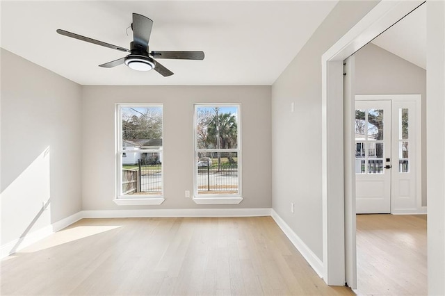 spare room with ceiling fan and light hardwood / wood-style floors