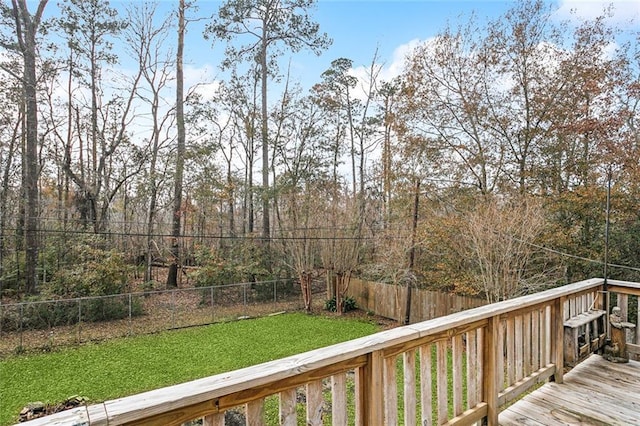 wooden terrace with a yard