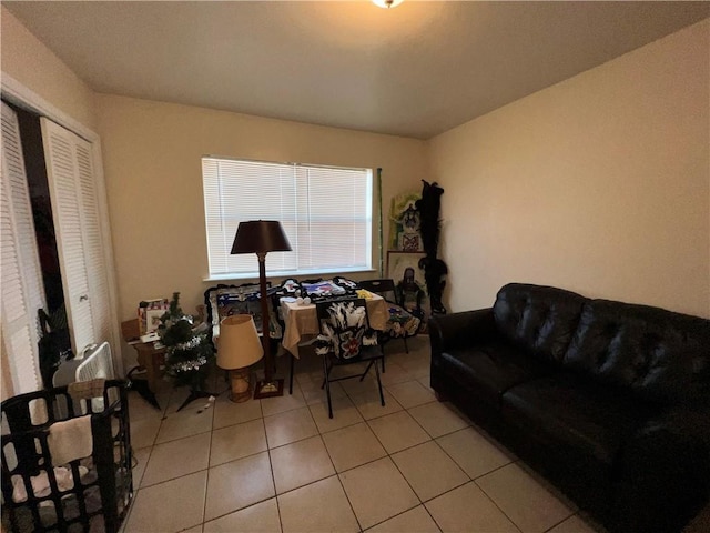 living room featuring light tile patterned floors