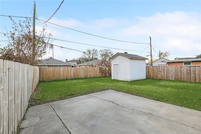 view of patio / terrace featuring a storage unit