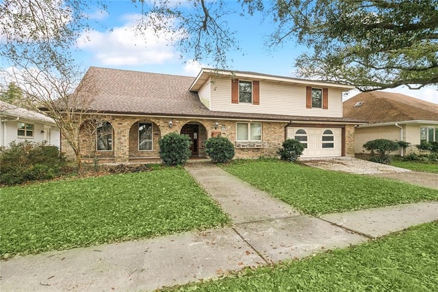 view of front of house with a garage and a front yard