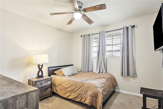 bedroom featuring ceiling fan and a textured ceiling