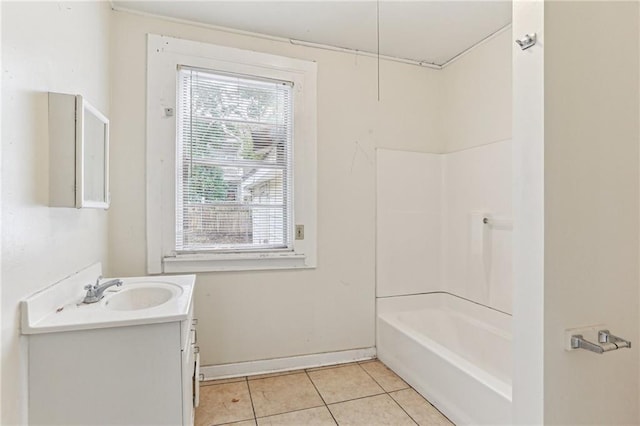 bathroom featuring shower / bathtub combination, tile patterned floors, and vanity