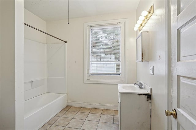 bathroom with tile patterned floors, shower / bathing tub combination, and vanity