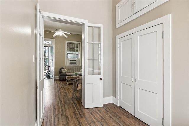 1224 Bourbon St Unit 1, New Orleans, LA 70116 - hall featuring dark wood-style floors, baseboards, and cooling unit
