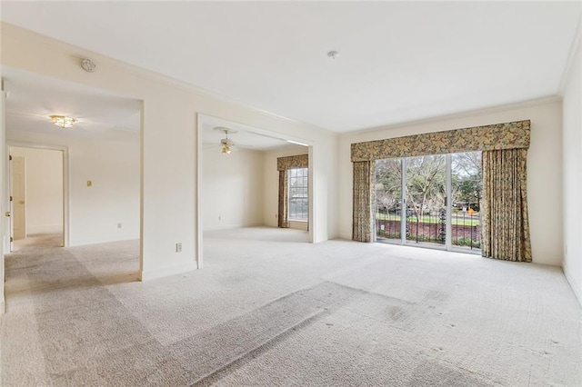 spare room featuring light carpet and ornamental molding