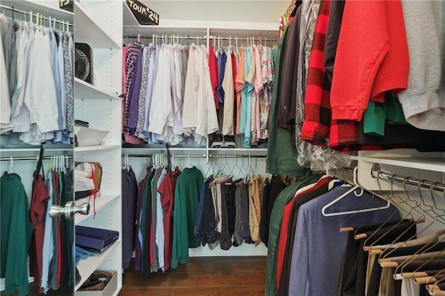 walk in closet featuring dark hardwood / wood-style floors