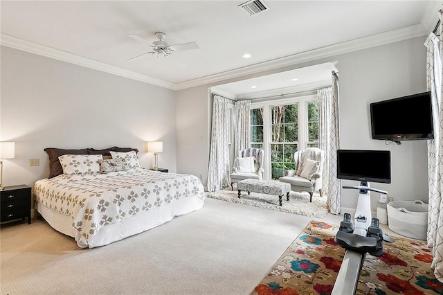 170 English Turn Dr, New Orleans, LA 70131 - carpeted bedroom with crown molding, access to exterior, and ceiling fan