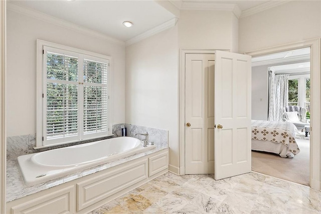 170 English Turn Dr, New Orleans, LA 70131 - bathroom with crown molding, a bathing tub, and a healthy amount of sunlight