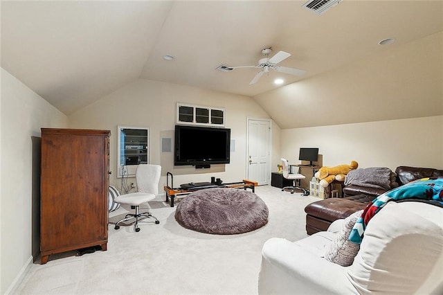 170 English Turn Dr, New Orleans, LA 70131 - living room featuring lofted ceiling, light colored carpet, and ceiling fan