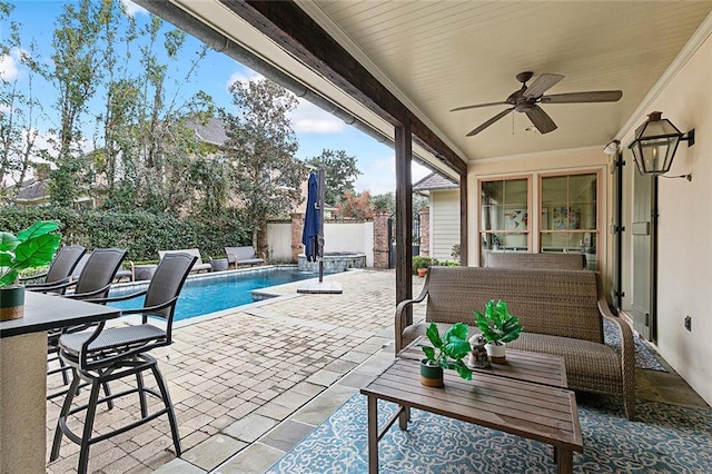 170 English Turn Dr, New Orleans, LA 70131 - view of patio / terrace featuring ceiling fan, an outdoor hangout area, and a fenced in pool