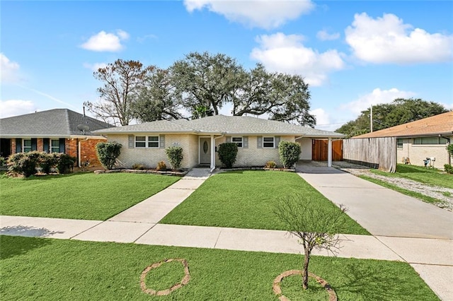 3512 James Dr, Metairie, LA 70003 - single story home featuring fence, a front yard, an attached carport, brick siding, and driveway