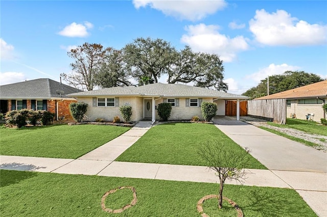 ranch-style house featuring a carport and a front yard