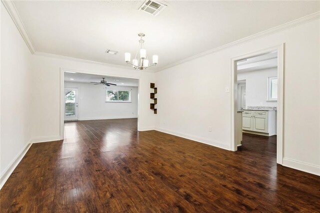 3512 James Dr, Metairie, LA 70003 - unfurnished dining area with crown molding, baseboards, dark wood-style flooring, and visible vents