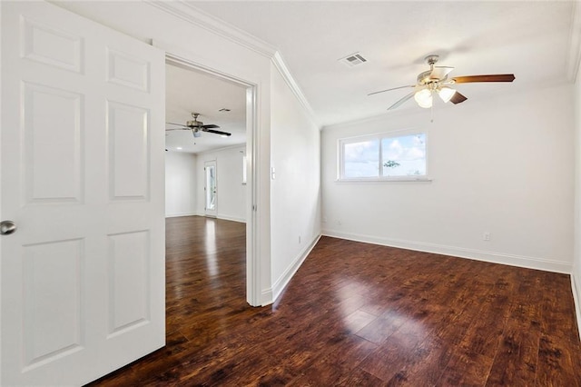 3512 James Dr, Metairie, LA 70003 - spare room featuring visible vents, a ceiling fan, wood finished floors, and ornamental molding