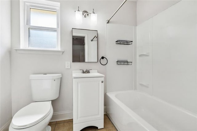 full bathroom featuring vanity, tile patterned floors, shower / bathtub combination, and toilet