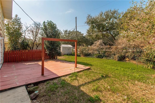 view of yard featuring a wooden deck