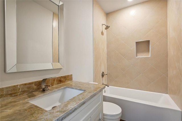 full bathroom featuring vanity, toilet, and shower / bathtub combination