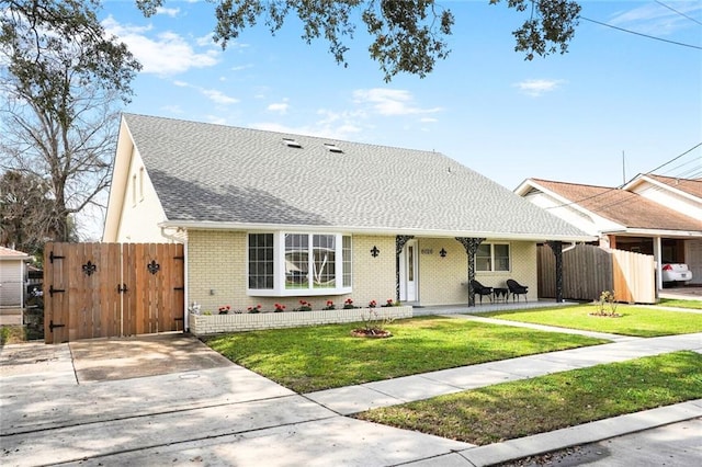 single story home with a front lawn