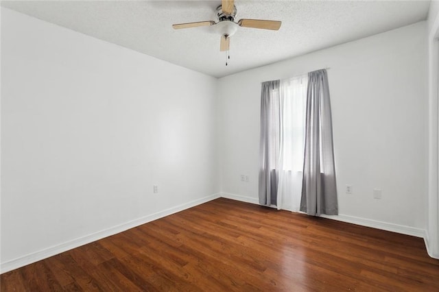 unfurnished room featuring hardwood / wood-style flooring, a textured ceiling, and ceiling fan