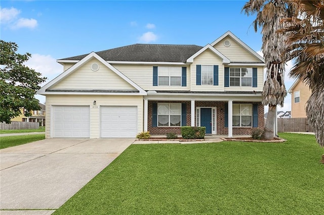 view of front facade featuring a garage and a front yard