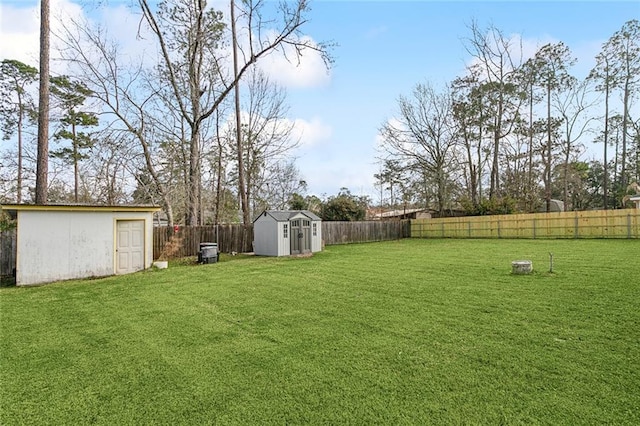 view of yard with a storage unit