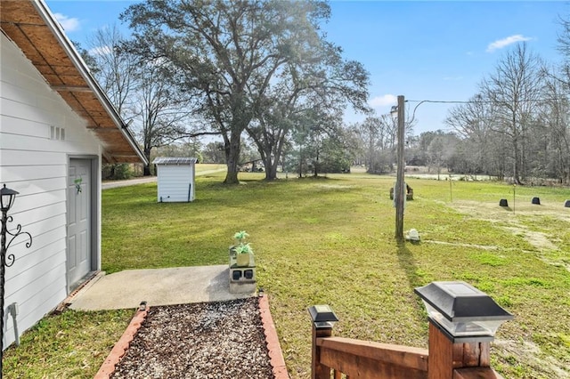 view of yard featuring a storage shed