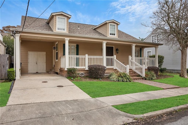 view of front facade with covered porch and a front lawn