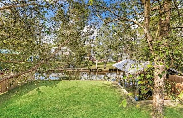 view of yard with a water view