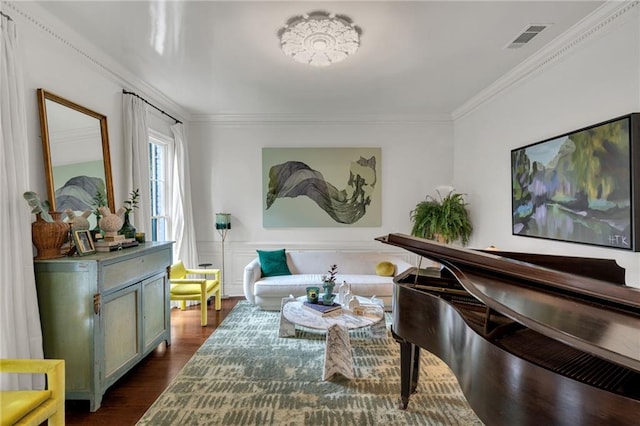 2809 Prytania St, New Orleans, LA 70115 - living area featuring crown molding and dark wood finished floors