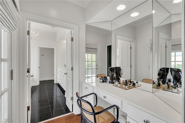 2809 Prytania St, New Orleans, LA 70115 - office space featuring ornamental molding, plenty of natural light, baseboards, granite tiled floors, and recessed lighting
