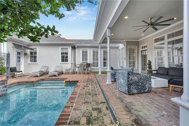 2809 Prytania St, New Orleans, LA 70115 - outdoor pool with outdoor lounge area, a patio, and a ceiling fan