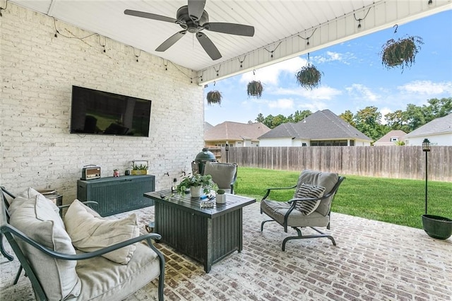 view of patio / terrace featuring an outdoor hangout area and ceiling fan