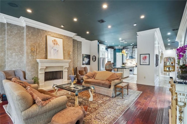 180 E Oakridge Park, Metairie, LA 70005 - living room featuring ornamental molding and dark hardwood / wood-style floors