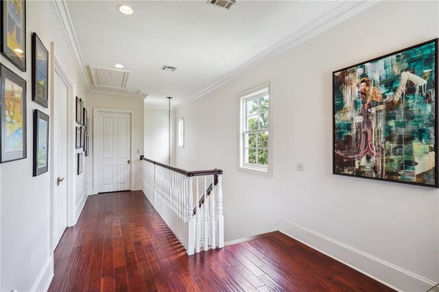 180 E Oakridge Park, Metairie, LA 70005 - hallway with crown molding and dark hardwood / wood-style floors