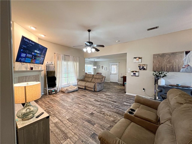 living room with ceiling fan