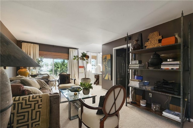 living room featuring light colored carpet