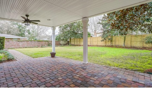 view of patio / terrace featuring ceiling fan