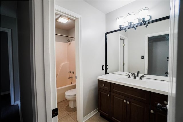 full bathroom with tile patterned flooring, vanity, bathtub / shower combination, and toilet