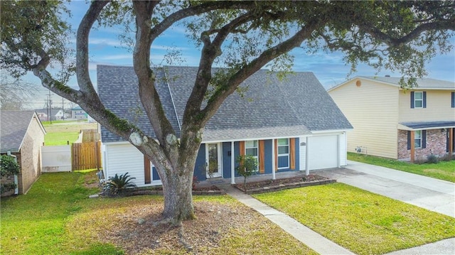 view of front facade featuring a garage and a front lawn